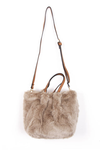 Faux Mink Fur Crossbody Handbag with Strap in mink