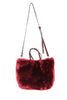 Faux Mink Fur Crossbody Handbag with Strap in red