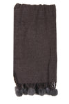 Plain Wool Mix Fringe Fur Pom Pom Scarf/Shawl