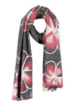 Floral Print Cashmere Feel Wool Scarf in grey