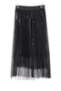 Pleated Mesh Midi Skirt with Feather Sequins