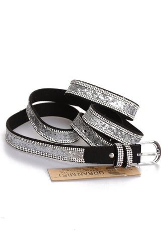Thick Diamante Glitter Buckle Belt in silver