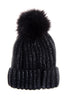 FAUX Fur Bobble Pom Pom Beanie Hat with Rhinestones Gem in black