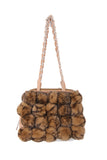Fluffy Faux Fur Pom Pom Chain Shoulder Handbag in camel/black