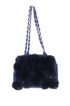 Fluffy Faux Fur Pom Pom Chain Shoulder Handbag in black