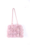 Fluffy Faux Fur Pom Pom Chain Shoulder Handbag in powder pink