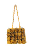 Fluffy Faux Fur Pom Pom Chain Shoulder Handbag in mustard/black