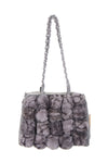 Fluffy Faux Fur Pom Pom Chain Shoulder Handbag in grey/black