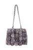 Fluffy Faux Fur Pom Pom Chain Shoulder Handbag in grey/black