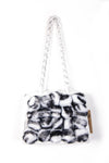 Fluffy Faux Fur Pom Pom Chain Shoulder Handbag in white/black