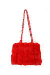 Fluffy Faux Fur Pom Pom Chain Shoulder Handbag in red