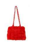 Fluffy Faux Fur Pom Pom Chain Shoulder Handbag in red