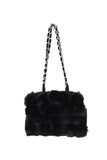 Fluffy Faux Fur Pom Pom Chain Shoulder Handbag in black