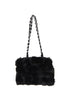 Fluffy Faux Fur Pom Pom Chain Shoulder Handbag in black