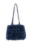 Fluffy Faux Fur Pom Pom Chain Shoulder Handbag in navy