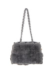 Fluffy Faux Fur Pom Pom Chain Shoulder Handbagin dark grey