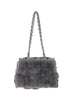 Fluffy Faux Fur Pom Pom Chain Shoulder Handbagin dark grey