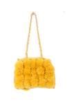 Fluffy Faux Fur Pom Pom Chain Shoulder Handbag in mustard