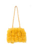Fluffy Faux Fur Pom Pom Chain Shoulder Handbag in mustard