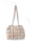 Fluffy Faux Fur Pom Pom Chain Shoulder Handbag in beige
