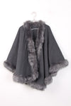 Knitted Faux Fur Swing Poncho Cape in grey