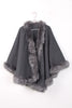 Knitted Faux Fur Swing Poncho Cape in grey