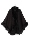 Knitted Faux Fur Swing Poncho Cape in black
