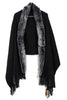 Fur Cashmere & Wool Shawl Wrap in black