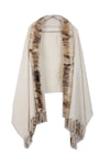 Fur Cashmere & Wool Shawl Wrap in beige