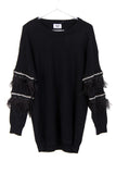 Soft Knit Jumper with Beaded and Feather detail Sleeve in black