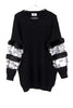 Knitted Jumper With Sequin and Faux fur Trim Sleevein black