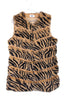 Zebra Print Chevron Soft Faux Fur Leather Panel Gilet in camel/black