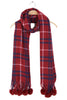 Check Tartan Scarf with Faux Fur Pom Pom in burgundy