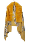 Cashmere Feels Faux Fur Fringe Shawl/Scarf with Floral Print in yellow
