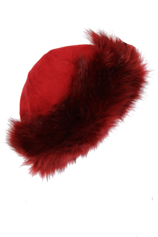 Faux Suede Faux Fur Trim Russian Hat in red