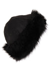 Faux Suede Faux Fur Trim Russian Hat in black