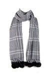 Tartan Print Woolly Scarf with Faux Fur Pom Pom in black