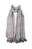 Tartan Print Woolly Scarf with Faux Fur Pom Pom in grey