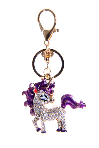 Unicorn Diamante Bag Charm Keyring in purple