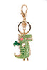 Cartoon Dinosaur Diamante Bag Charm Keyring in green