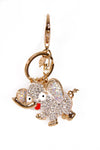 Baby Elephant Diamante Bag Charm Keyring in clear on gold