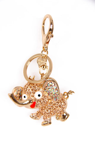 Baby Elephant Diamante Bag Charm Keyring in gold