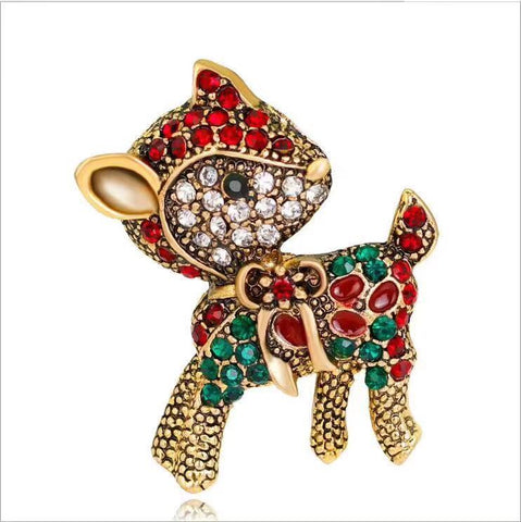 Little Bambi Diamante Rhinestone Christmas Brooch