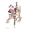 Santa and Deer Diamante Rhinestone Christmas Brooch
