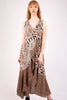 V Neck Chiffon Leopard Print Frill Maxi Dress