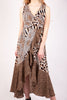 V Neck Chiffon Leopard Print Frill Maxi Dress