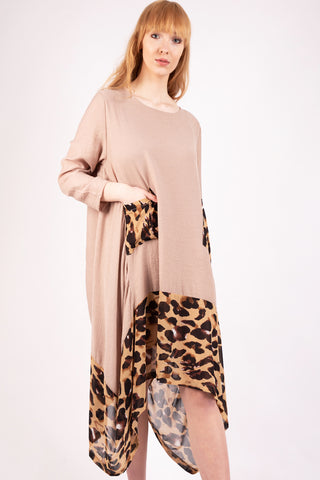 Drape Floaty Leopard Print Border Dress