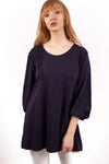 Long Sleeve Tunic Top with Floral Embroidery in navy