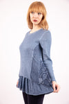 Round Neck Top with frills and embroided detail panel