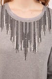 Cold Shoulder Pearl And Diamante Embellished Top with Frills